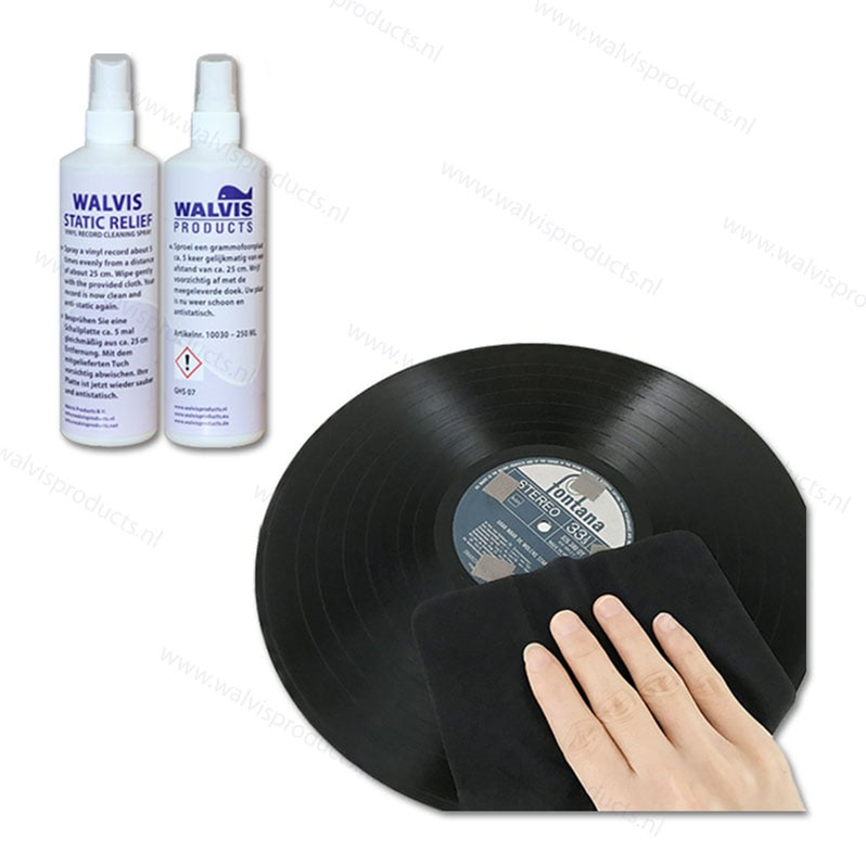250 ml. Walvis Static Relief - Vinylpladerens spray - med klud
